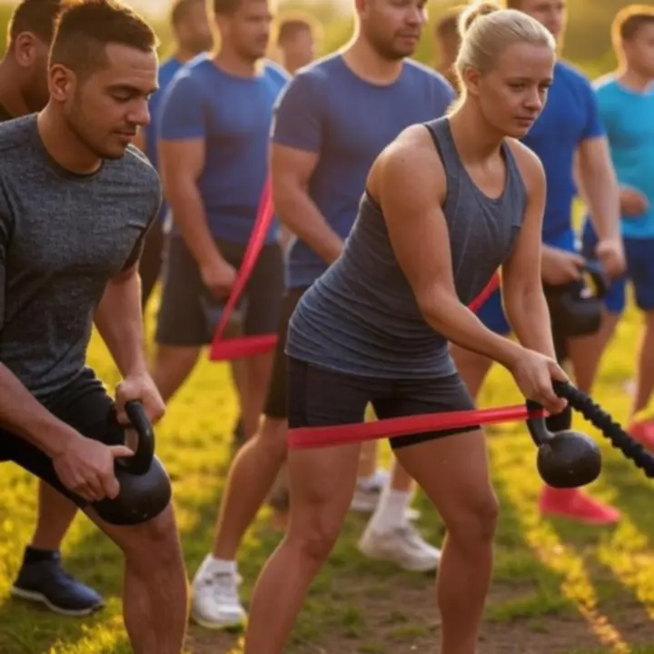 Wydarzenie treningowe społeczności Sportovixa - grupa sportowców podczas wspólnego treningu na świeżym powietrzu