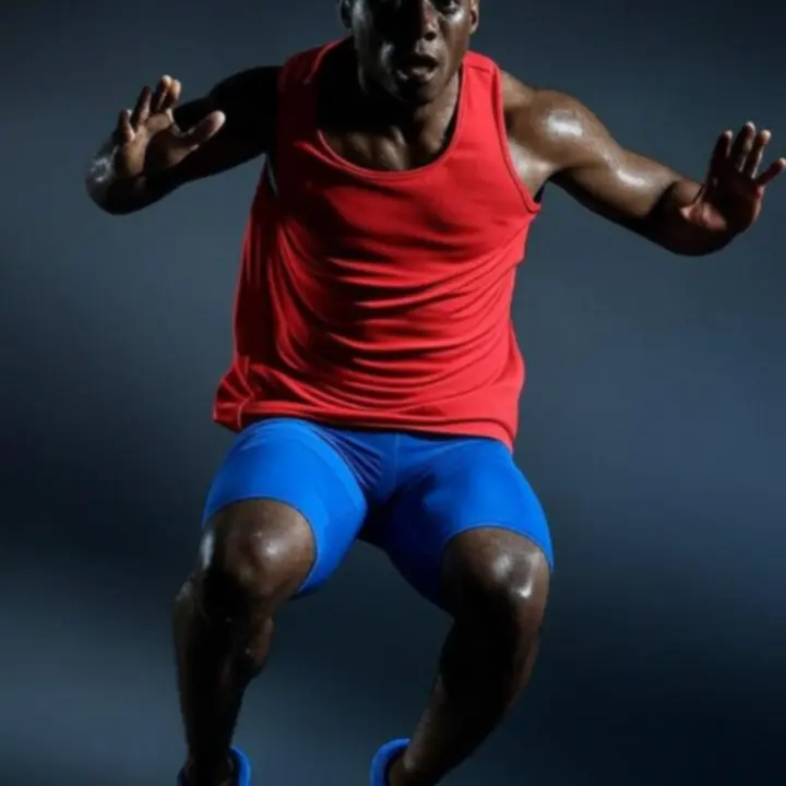 Sportowiec w dynamicznej pozie prezentujący odzież sportową premium